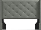 Glenwillow Home Huppe Button Tufted MCM Wingback Upholstered Headboard, Stone, Full/Queen