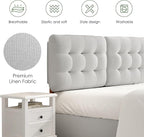 Upholstered Headboard Queen Size, Adjustable Height Queen Headboard Only from 39”to 44”with Durable Solid Wood Legs, Modern Button Diamond Fabric Bed Head Board with Width Adapters, Beige