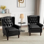 Mid-Century Modern Wingback Accent Chair - Luxe PU Faux Leather Upholstery with Solid Wood Legs, Ergonomic High Back Design - Water Resistant Living Room, Bedroom & Home Office Chair (Black)