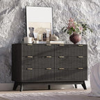 47'' Wide 6 Drawers Dresser for Bedroom,Modern Fluted Vertical Chest with Rounded Corners,Fluted Dresser for Living Room,Hallway, Black