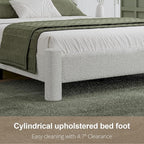 Twin Size Bed Frame, Boucle Upholstered Platform Bed with Headboard and Footboard, Soft Rounded Corners, No Box Spring Required, Easy Assembly, White