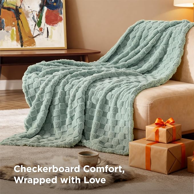 Bedsure GentleSoft Sage Green Throw Blanket for Couch - Checkered Fleece Blankets Christmas Gifts for Women Men Girls, Cute Soft Cozy Throw for Bedroom Home Decor Gifts, 50x60 Inches