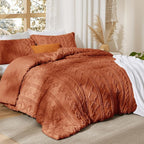 Bedsure Tufted Boho Comforter Set Full Size - Terracotta Boho Bed Set, GentleSoft™ 3 Pieces Farmhouse Shabby Chic Embroidery Bedding, Gifts for Woman, Soft Jacquard Full Comforter for All Seasons