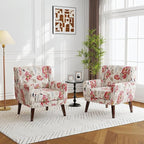 Accent Chairs Set of 2, Modern Fabric Armchairs for Living Room, Comfy Upholstered Arm Chairs Tufted for Indoor Bedroom Office Room (Pattern White)