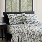 Eddie Bauer - Flannel Sheets Full Size, Anti-Pilling & Wrinkle Resistant Cotton, Touchably Soft for All-Season Comfort - Bed Sheets with Matching Pillowcases & Fitted Sheet (Snowy Pine Trees Green)