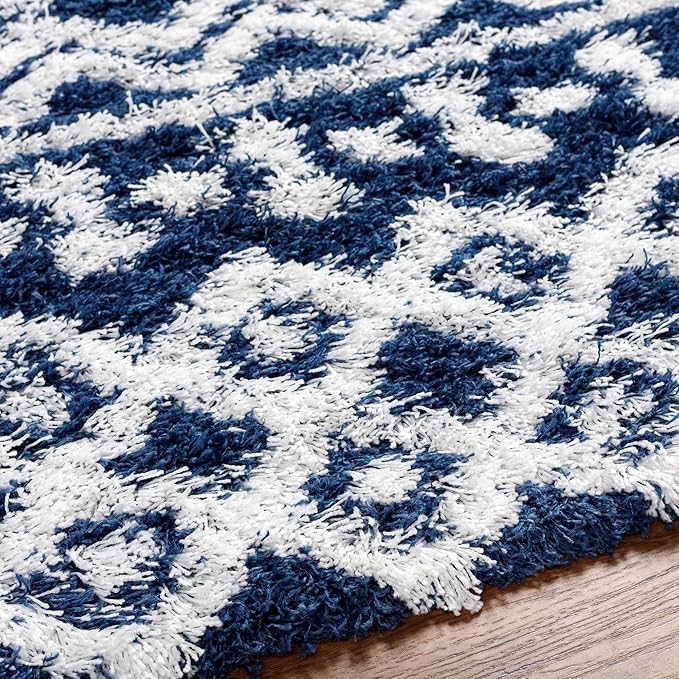 Livabliss Hapsburg Moroccan Shag Area Rug, 6'7" x 9'6", Navy/White