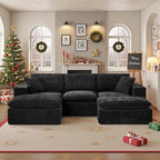 108" Sectional Couches for Living Room Boneless Couch Upholstered Cloud Couch Sectional Modular Sectional Sofa with L Shaped (Chenille-Black, 3 Seat+2 Ottoman)