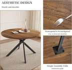 45.3 Inch Modern Round Dining Table for 4, Space-Saving Dinette with Carbon Steel Legs for Home Kitchen Apartment(Light Walnut Table)