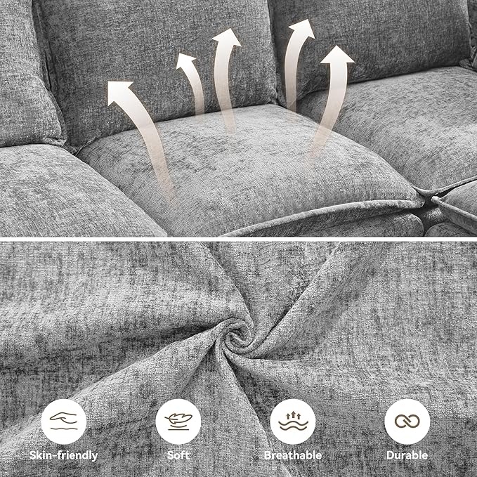 30" Cloud Modular Single Sofa Chair with Storage Ottoman, Modern Upholstered Accent Chair with Storage, Chenille Reading Lounge Armchair for Living Room, Bedroom, Small Space, Light Grey