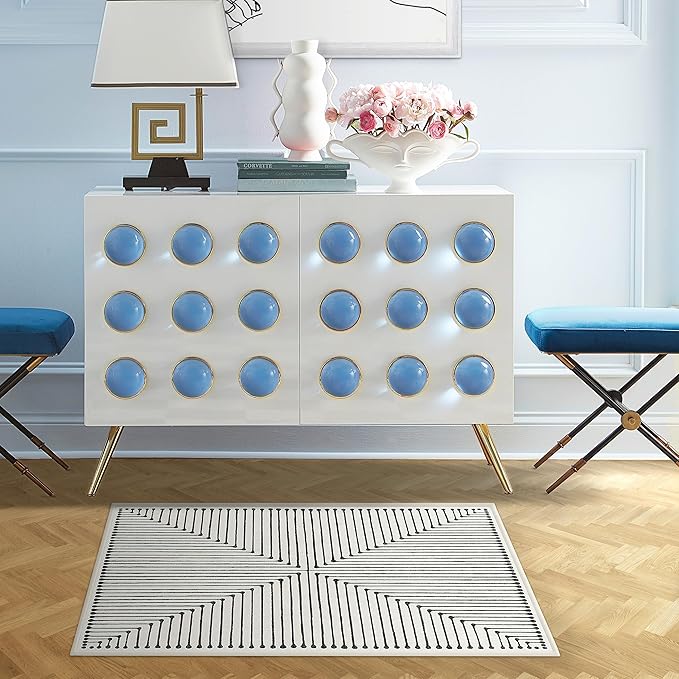 RUGGABLE x Jonathan Adler Machine Washable Modern Area Rug – Inkdrop Black & Ivory 2x3, Stain-Resistant, Non-Slip – Small Rugs for Living Room, Bedroom, Hallway, Entryway & Bathroom–with Standard Pad