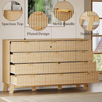 57" Wide Dresser for Bedroom, 12-Drawer Fluted Dresser with Metal Handles, Wood Chest of Drawers with Smooth Slides and Stable Base, Modern Storage Cabinet for Living Room, Nursery