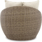 Signature Design by Ashley Danson Outdoor Lounge Chair with Cushion and 360-Degree Swivel, Set of 2, UV-Resistant Performance Fabric and Resin Wicker, Light Brown