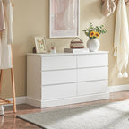White Bedroom Dresser Modern 6 Drawers Dressers Wood Organizer Wide Dresser & Chest of Drawers Storage for Living Room, Entryway, Hallway