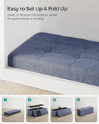 SONGMICS MAZIE Collection - 43 Inches Folding Storage Ottoman Bench, Ottoman Foot Rest, End of Bed Bench, Storage Chest, Load 660 lb, for Living Room, Bedroom, Entryway, Misty Blue ULSF077Q01