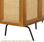 NTC MOSSIC Modern Sideboard with 3 Doors, Natural Rattan Storage Cabinet, Buffet with Metal Legs, Boho Accent Cabinet for Living Room, and Entryway, Effortless Assembly - Rustic Oak