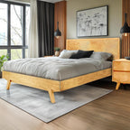 ACACIA Harmony Queen Platform Bed Frame – Solid Rubber Wood, Natural Oak Finish, Mid-Century Design, Signature Circular Wood Texture, 800lbs Support, No Box Spring Needed, Easy Assembly, Easy Assembly