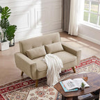 48" Small Loveseat Sofa, Mid Century Modern Love Seat with Back Cushions and Plastic Legs, 2 Seater Couches for Living Room, Bedroom, Small Spaces, Beige