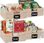 Best Choice Products Set of 4 13x12in Water Hyacinth Pantry Baskets, Woven Organizers w/Chalkboard Label, Chalk Marker - White