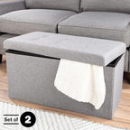 Lavish Home Set of 2 Ottomans - 30-Inch Tufted Footrest, Linen Chest, or Bench Set with Removable Bin for Living Room, Bedroom, or Dorm (Light Gray)