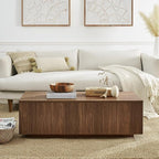 Henn&Hart 48" Rectangular Low-Profile Wood Coffee Table for Living Room, Family Room, or Office, Satin Walnut
