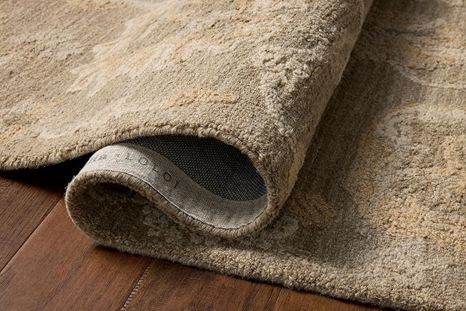 Loloi Chris Loves Julia Dorothea Collection DRT-01 Oak/Natural 8'-6" x 11'-6" Area Rug Wool Neutral Floral Living Room Bedroom Carpet