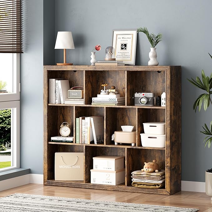 Book Shelf with 10-Cube, 43” Wide Bookshelf with Anti-Tip Device, 38” Tall Open Bookcase, Modern Display Organizer Book Case for Home Office, Entryway, Living Room, Bedroom, Study Room