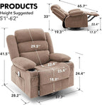 Oversized Recliner Chairs for Adults, 360° Swivel Rocking Recliner with Heat and Massage Lazy Boy Recliner,Recliner Chairs Single Sofa Seat with Cup Holders (Browm, Regular)