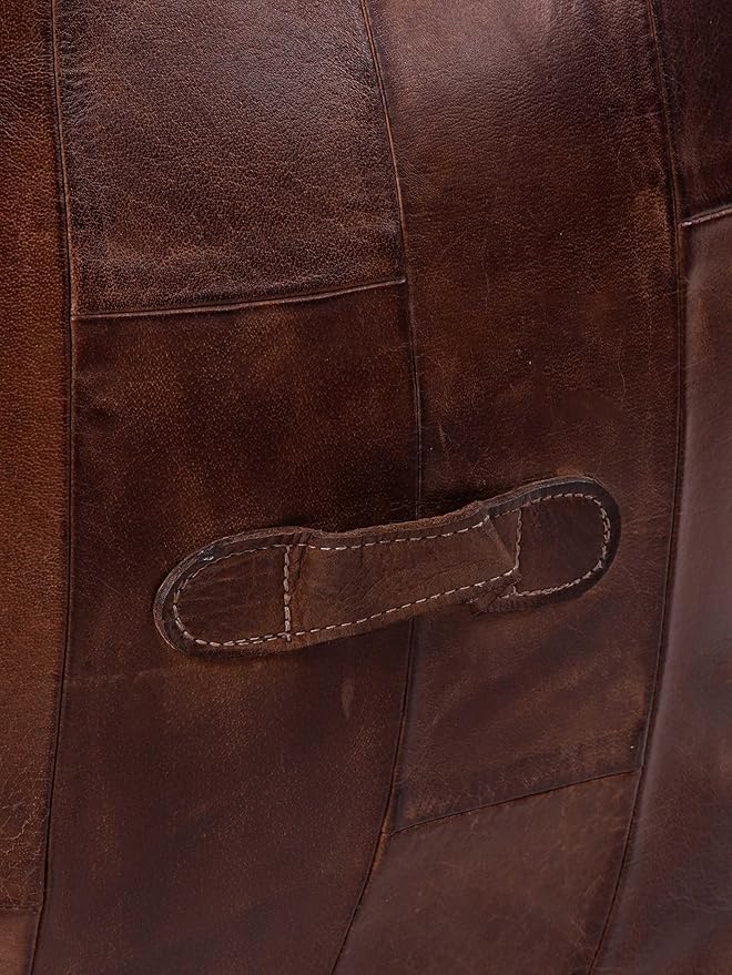 Handmade Eco-Friendly Geometric Leather Pouf Brown Color Square 16" x 16" x 16" Buffalo Leather Pouf for Living Room, Bedroom Seating, Patio