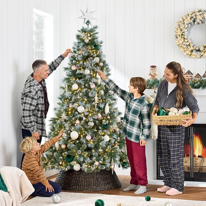 Best Choice Products Full Scotch Pine Christmas Tree, 6ft Pre-Lit Frosted Holiday Decor w/ 1,200 Twinkling Micro LED Lights, 2-in-1 White & Multicolor