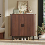 Maupvit Shoe Storage Cabinet with Smooth Fluted Sliding Doors, 5-Tier Shoe Cabinet Storage for Entryway, Narrow Hidden Shoe Rack for Front Door Entrance, Metal Handles and Legs, Walnut