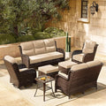 HILLGA Luxury Patio Furniture Set with 6-inch Thick Cushion, Outdoor Couch, Loveseat and High Back Swivel Rocker Patio Chairs, 7PCS Wicker Conversation Set for Deck Yard and Poolside, Beige (V2)