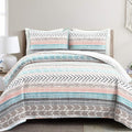 Lush Decor Hygge Geo Pattern Striped 3 Piece Quilt Bedding Set, Full/Queen, Neutral & Multicolored