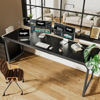Huuger Computer Desk, 80 Inch Office Desk, Gaming Desk with Storage, Writing Desk Work Desk for Home Office, Study, Long Simple Desk, Large Legroom, Metal Frame, Black