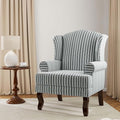 Accent Chair, High Back Upholstered Armchair with High Resilience Sponge & Wood Legs, Mid-Century Modern Comfy Single Sofa Reading Chairs for Living Room, Bedroom (Stripe Grey, Set of 1)
