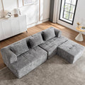 95" Modern Cloud Sectional Sofa Couch, Modular L-Shaped Sofas with Deep Seat and Chaise Ottoman, Chenille Boneless Tufted Couches for Living Room, No Assembly Required, Grey