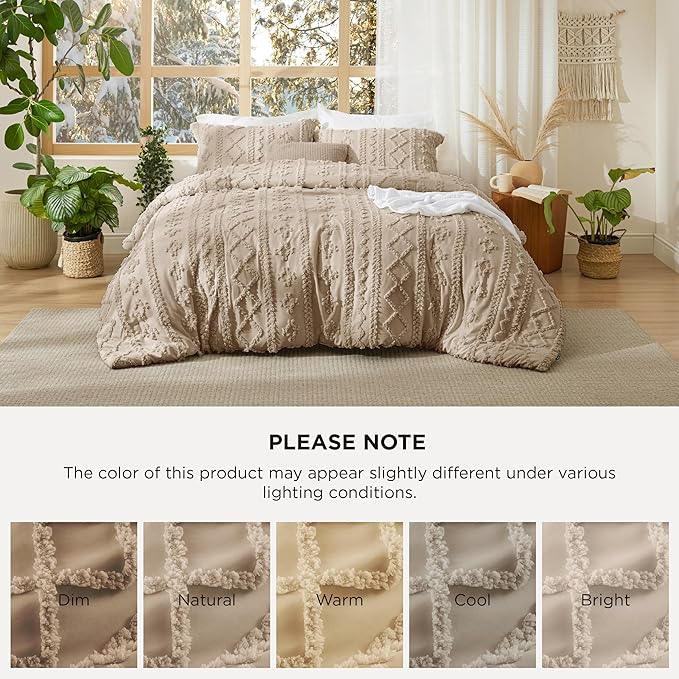 Bedsure Tufted Boho Comforter Set King Size - Khaki Boho Bed Set, GentleSoft™ 3 Pieces Farmhouse Shabby Chic Embroidery Bedding, Gifts for Woman, Soft Jacquard King Comforter for All Seasons