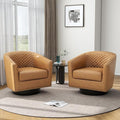 Pia Ricco Faux Leather Swivel Barrel Accent Chairs Set of 2, 360° Swivel Round Single Sofa Chair, Comfy Upholstered Club Armchair with Nailhead Trim for Living Room/Reading Room/Bedroom, Coffee