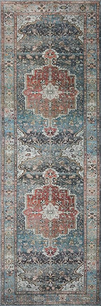 Loloi Margot Collection MAT-05 Ocean/Brick 2'-0" x 5'-0" Accent Rug feat. CloudPile, No-Shed Easy Clean Large Patterned Area Rug for Living Room, Bedroom, Dining Area