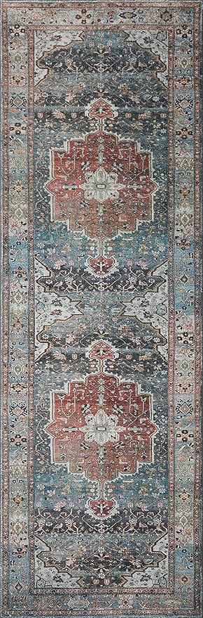 Loloi Margot Collection MAT-05 Ocean/Brick 2'-0" x 5'-0" Accent Rug feat. CloudPile, No-Shed Easy Clean Large Patterned Area Rug for Living Room, Bedroom, Dining Area