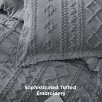 Bedsure Tufted Boho Comforter Set Queen Size - Grey Boho Bed Set, GentleSoft™ 3 Pieces Farmhouse Shabby Chic Embroidery Bedding, Gifts for Woman, Soft Jacquard Queen Comforter for All Seasons