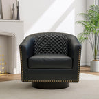 Pia Ricco Faux Leather Swivel Barrel Accent Chairs, 360° Swivel Round Single Sofa Chair, Comfy Upholstered Club Armchair with Nailhead Trim for Living Room/Reading Room/Bedroom, Black