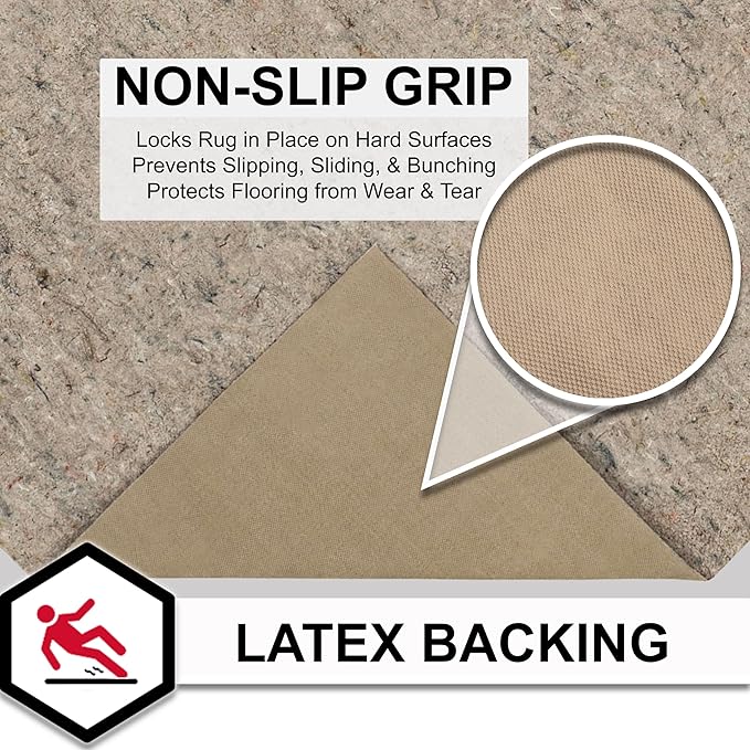 Mohawk Home 9' x 12' Non Slip Grip Rug Pad 1/4" Thick Dual Surface Felt Cushion + Rubber Gripper - Safe for All Floors