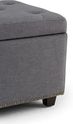 SIMPLIHOME Hamilton 48 inch Wide Transitional Rectangle Storage Ottoman in Slate Grey Linen Look Fabric, Assembled, For the Living Room, Entryway and Family Room