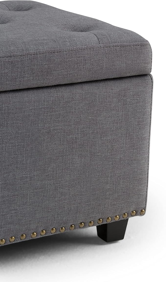 SIMPLIHOME Hamilton 48 inch Wide Transitional Rectangle Storage Ottoman in Slate Grey Linen Look Fabric, Assembled, For the Living Room, Entryway and Family Room