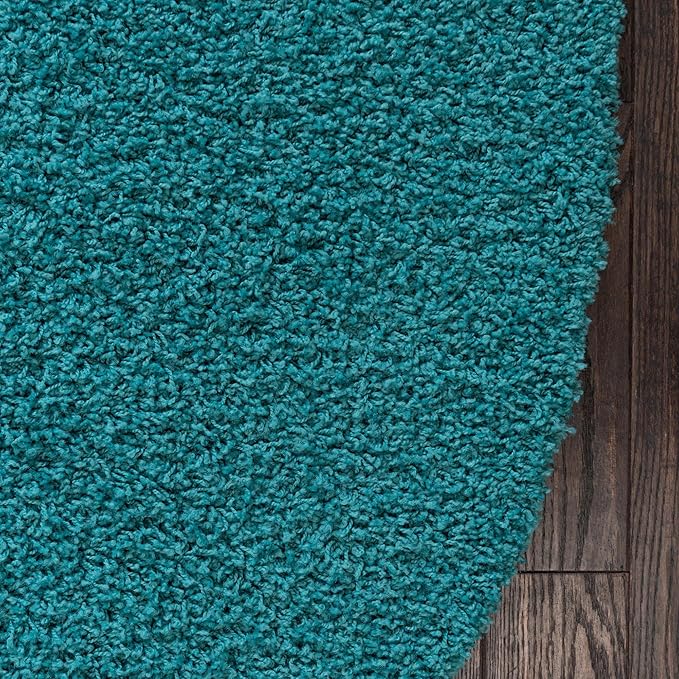 Unique Loom Solid Shag Collection Area Rug (3' 3" x 5' 3" Oval, Deep Aqua Blue)
