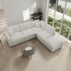 Modern Sectional Linen Couch for Living Room V-Shape Sofas,5 Seat Modular Cloud Sofas,Couches Cushion Covers Removable,Cozy Feather Down Sofa for Apartment Cream White