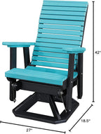 DutchCrafters Modern Horizontal Slat High Back Poly Adirondack Swivel Glider Outdoor Patio Chair (Black & Aruba Blue)