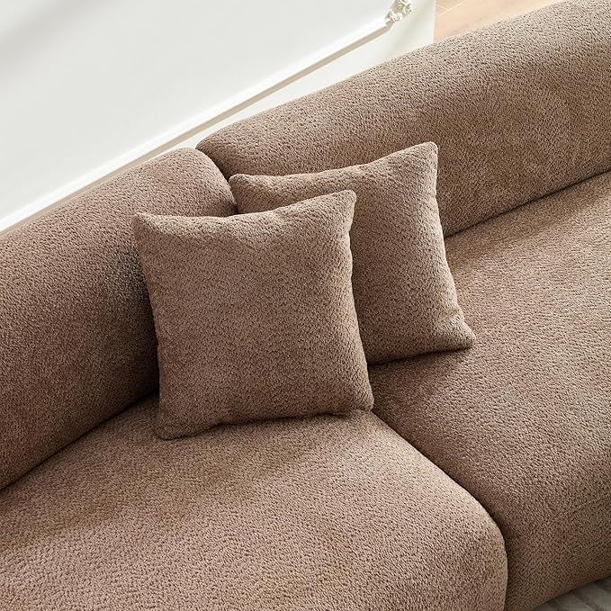 135.4" Oversized Curved Sofa, Modern Minimalist Comfy Sectional Couch, Upholsted Boucle Luxury Sofas Chaise, 6 Seater Modular Couches for Living Room Home Office Apartment((Right Facing,Camel)