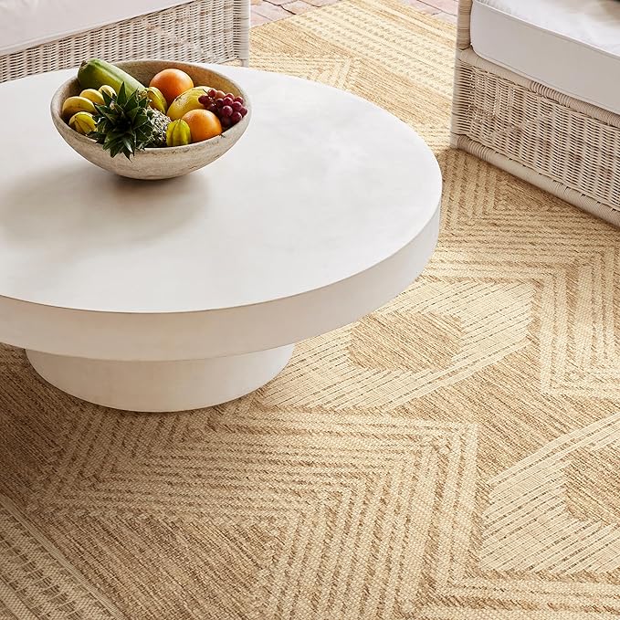 Nuloom Ranya Light Brown/Ivory, 9' 6" x 12', Tribal Geometric, Soft and Cozy, High Traffic, Stain Resistant, Easy Clean, Durable Area Rug for Indoor/Outdoor Patio, Deck, Porch, Garden, Courtyard