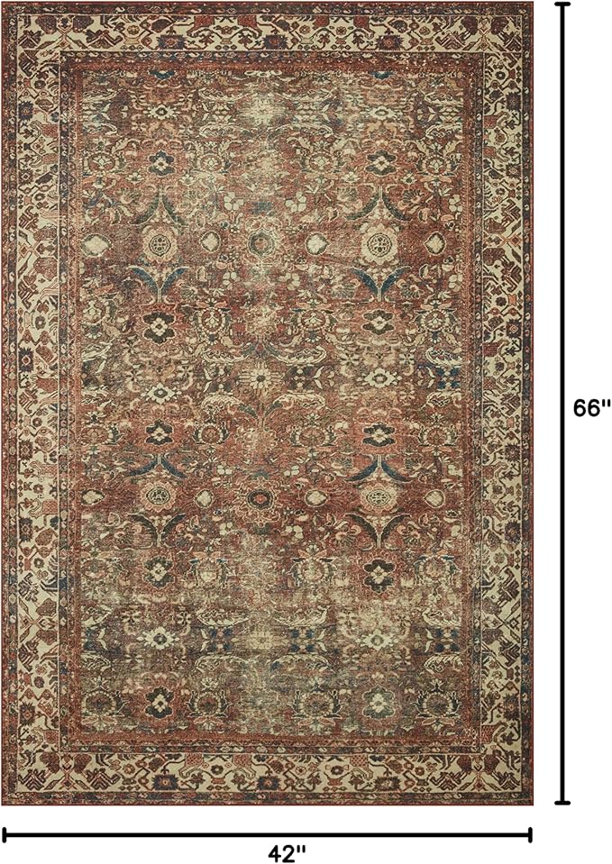Loloi Magnolia Home by Joanna Gaines Banks Collection BAN-04 Brick/Ivory 3'-6" x 5'-6" .13" Pile Height, Machine Washable, Accent Rug